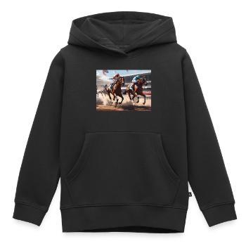 Course de chevaux #1 - Sweat Premium à capuche enfant bio - noir - Devant - AI Model Kid Male (0cm)