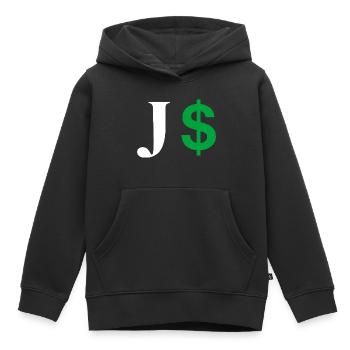 Lettre j dollar - Sweat Premium à capuche enfant bio - noir - Devant - AI Model Kid Male (0cm)