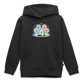 4ème anniversaire Dino dinosaure 4 ans cadeau - Sweat Premium à capuche enfant bio - noir - Devant - AI Model Kid Male (0cm)