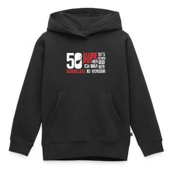50. Geburtstag - schnellster im Verkehr - Kinder Premium Organic Hoodie - Schwarz - Vorne - AI Model Kid Male (0cm)