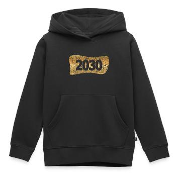 Lingot d’or 2030 - Sweat Premium à capuche enfant bio - noir - Devant - AI Model Kid Male (0cm)
