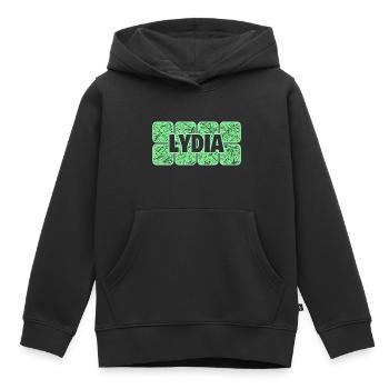 Prénom Lydia - Sweat Premium à capuche enfant bio - noir - Devant - AI Model Kid Male (0cm)