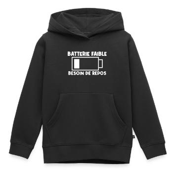 Batterie faible - Sweat Premium à capuche enfant bio - noir - Devant - AI Model Kid Male (0cm)