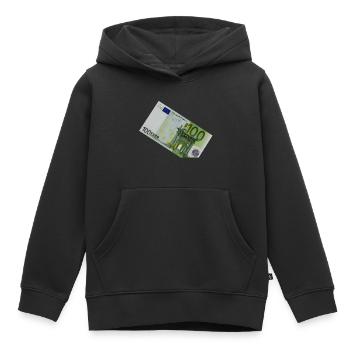 Billet de 100 euros sur fond blanc - Sweat Premium à capuche enfant bio - noir - Devant - AI Model Kid Male (0cm)