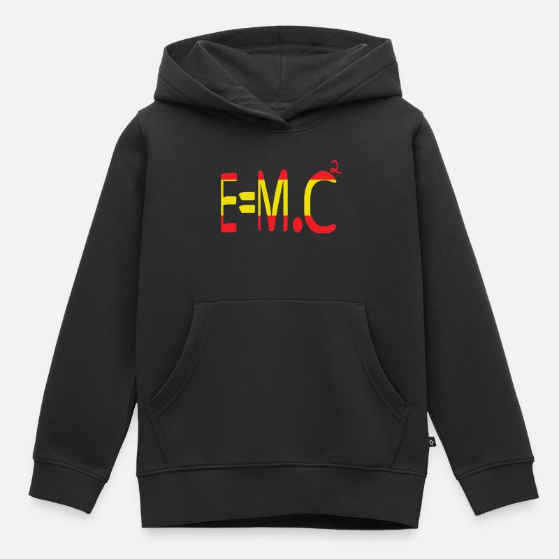 E=m.c² Masse et énergie en rouge et jaune - Sweat Premium à capuche enfant bio - noir