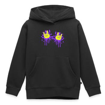 Deux Heavy Metal Hard Rock Cool Graffiti Geste de la main - Sweat Premium à capuche enfant bio - noir - Devant - AI Model Kid Male (0cm)