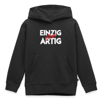 Einzig Nicht Artig Wortspiel - Kinder Premium Organic Hoodie - Schwarz - Vorne - AI Model Kid Male (0cm)