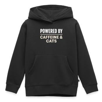Kaffee Spruch - Alimenté par la caféine et les chats - Sweat Premium à capuche enfant bio - noir - Devant - AI Model Kid Male (0cm)