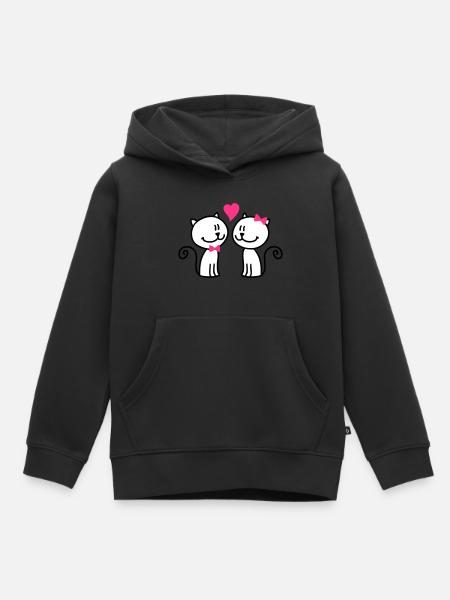Valentine-cats1 - Hoodie Premium barn ekologisk - svart