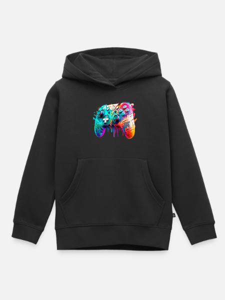 Neon Gaming Controller / Kontroller - Kinder Premium Organic Hoodie - Schwarz