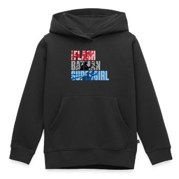 The Flash Schriftzug Mit Batman Und Supergirl - Kinder Premium Organic Hoodie - Schwarz - Vorne - AI Model Kid Male (0cm)