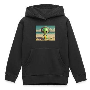 mignon petit vert rétro vintage extraterrestre bain de soleil - Sweat Premium à capuche enfant bio - noir - Devant - AI Model Kid Male (0cm)