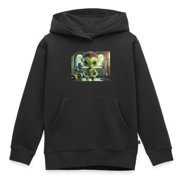 Mignon petit extraterrestre vie quotidienne - salle d’entraînement - Sweat Premium à capuche enfant bio - noir - Devant - AI Model Kid Male (0cm)