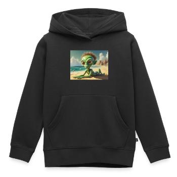 mignon petit vert rétro vintage extraterrestre bain de soleil - Sweat Premium à capuche enfant bio - noir - Devant - AI Model Kid Male (0cm)