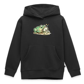 Frog with magnifying glass in search of clues - Kids Premium Organic Hoodie - black - Front - AI Model Kid Male (0cm)