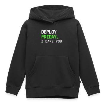 Deploy Friday – I Dare You DevOps Design - Kinder Premium Organic Hoodie - Schwarz - Vorne - AI Model Kid Male (0cm)