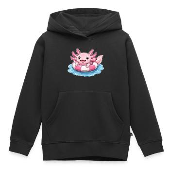 Süßer Axolotl im Schwimmring - Kinder Premium Organic Hoodie - Schwarz - Vorne - AI Model Kid Male (0cm)