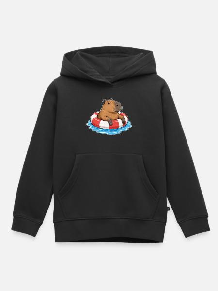 Capybara im Schwimmring – Sommer & Chillen - Kinder Premium Organic Hoodie - Schwarz