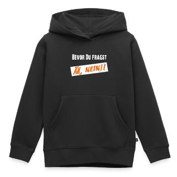 Before you ask, NO! - Clear saying - Kids Premium Organic Hoodie - black - Front - AI Model Kid Male (0cm)