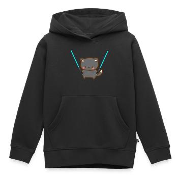Cute cat with blue lightsabers - Kids Premium Organic Hoodie - black - Front - AI Model Kid Male (0cm)