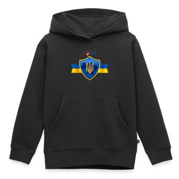 J’aime mon pays, l’Ukraine, t-shirt - Sweat Premium à capuche enfant bio - noir - Devant - AI Model Kid Male (0cm)