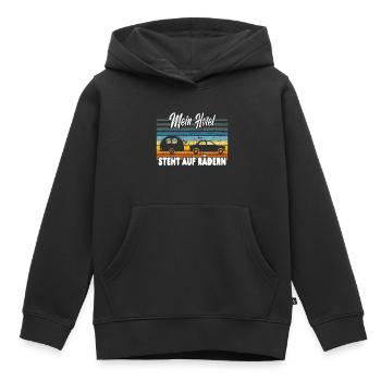 Mein Hotel steht auf Rädern - Wohnwagen Camping - Kinder Premium Organic Hoodie - Schwarz - Vorne - AI Model Kid Male (0cm)