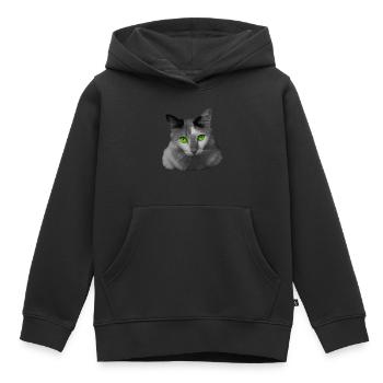 le chat aux yeux verts - Sweat Premium à capuche enfant bio - noir - Devant - AI Model Kid Male (0cm)