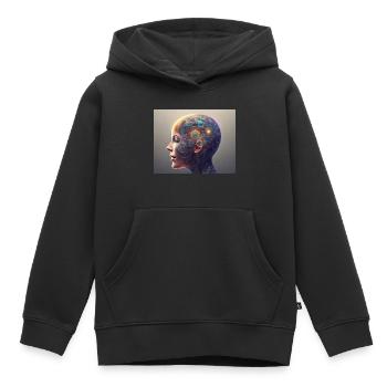 Tête mécanique - Sweat Premium à capuche enfant bio - noir - Devant - AI Model Kid Male (0cm)