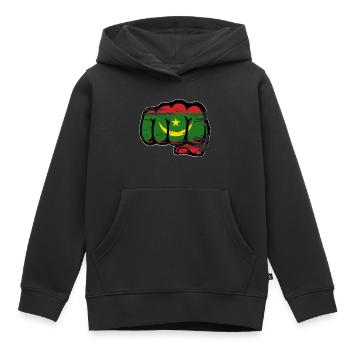 Poing du drapeau de la Mauritanie utilisé - Sweat Premium à capuche enfant bio - noir - Devant - AI Model Kid Male (0cm)