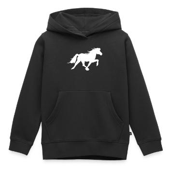 Sportliches Islandpferd im Rennpass - Kinder Premium Organic Hoodie - Schwarz - Vorne - AI Model Kid Male (0cm)