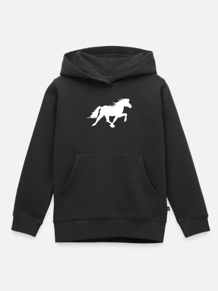 Sportliches Islandpferd im Rennpass - Kinder Premium Organic Hoodie - Schwarz