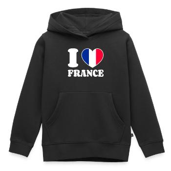J’aime la France France - Fan de Love Heart France - Sweat Premium à capuche enfant bio - noir - Devant - AI Model Kid Male (0cm)