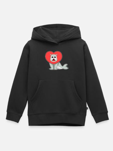 Seehund Herz - Kinder Premium Organic Hoodie - Schwarz