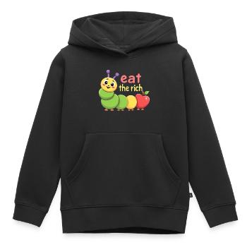 Ver affamé - Chenille Kawaii - Sweat Premium à capuche enfant bio - noir - Devant - AI Model Kid Male (0cm)