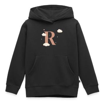 Buchstabe r bewölkt Sterne - Kinder Premium Organic Hoodie - Schwarz - Vorne - AI Model Kid Male (0cm)