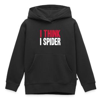 I THINK I SPIDER (DENGLISCH) - Kids Premium Organic Hoodie - black - Front - AI Model Kid Male (0cm)
