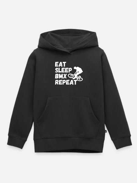manger dormir bmx répéter - humour vélo - Sweat Premium à capuche enfant bio - noir