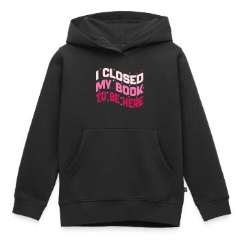 Ich habe mein Buch geschlossen, um hier zu sein und Bücherwurm lustig zu lesen - Kinder Premium Organic Hoodie - Schwarz - Vorne - AI Model Kid Male (0cm)