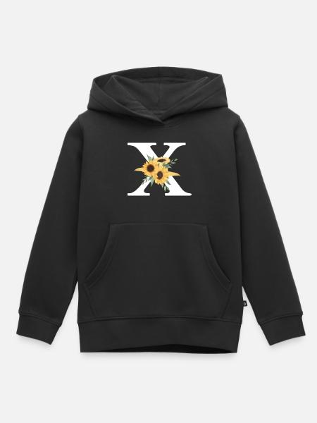 Buchstabe x blumige Sonnenblume - Kinder Premium Organic Hoodie - Schwarz
