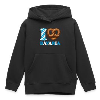 J’aime le bretzel de Bavière - Coeur - Dire - Sweat Premium à capuche enfant bio - noir - Devant - AI Model Kid Male (0cm)
