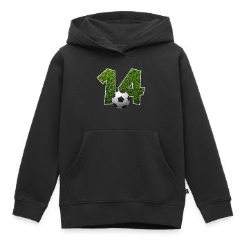 NR. 14 NUMMER 14 FUßBALL 14. GEBURTSTAG - Kinder Premium Organic Hoodie - Schwarz - Vorne - AI Model Kid Male (0cm)