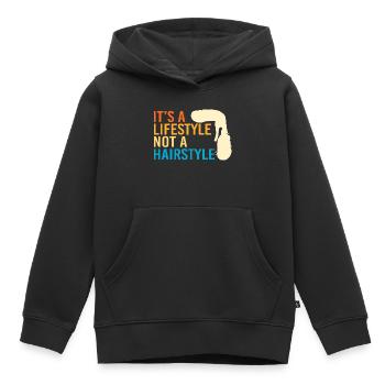 Coupe mulet Coupe mulet - Sweat Premium à capuche enfant bio - noir - Devant - AI Model Kid Male (0cm)