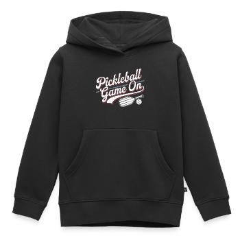 Jeu de pickleball en cours | Sport et divertissement - Sweat Premium à capuche enfant bio - noir - Devant - AI Model Kid Male (0cm)