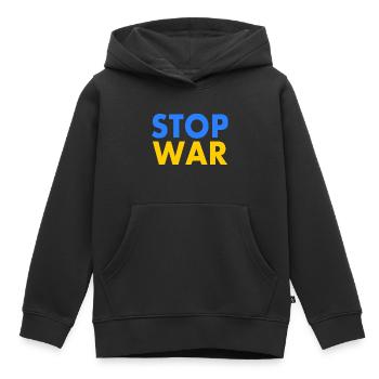 Stop war - Sweat Premium à capuche enfant bio - noir - Devant - AI Model Kid Male (0cm)