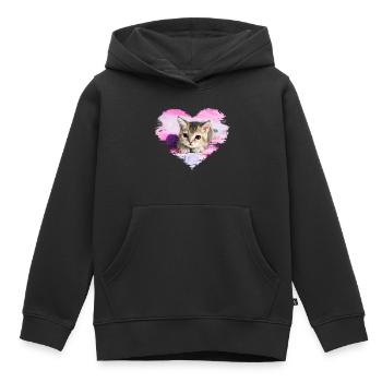 doux chaton dans un cœur - Sweat Premium à capuche enfant bio - noir - Devant - AI Model Kid Male (0cm)