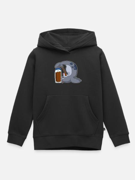 Lustiger Seehund Kaffee - Kinder Premium Organic Hoodie - Schwarz