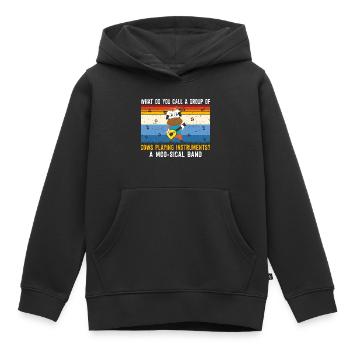 Blague amusante - Comment appelle-t-on un groupe de vaches? - Sweat Premium à capuche enfant bio - noir - Devant - AI Model Kid Male (0cm)
