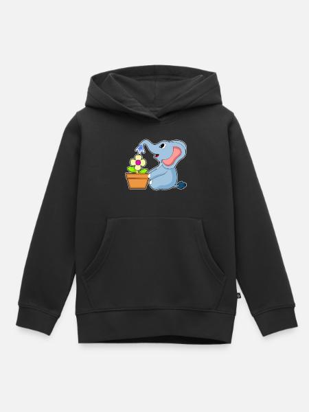 Elefant Blume - Kinder Premium Organic Hoodie - Schwarz