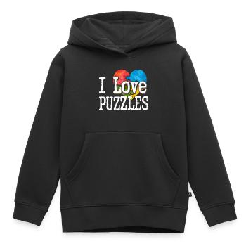 J’aime les puzzles pièce puzzle - Sweat Premium à capuche enfant bio - noir - Devant - AI Model Kid Male (0cm)