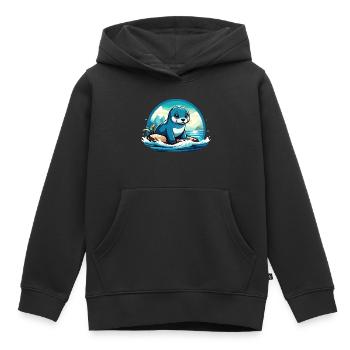 Robbe auf Felsen - Kinder Premium Organic Hoodie - Schwarz - Vorne - AI Model Kid Male (0cm)
